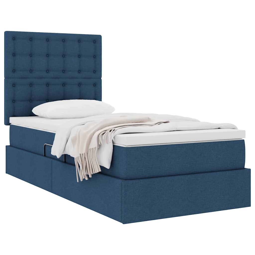 Aufbewahrungsbett mit Matratze Blau 100 x 200 cm Stoff