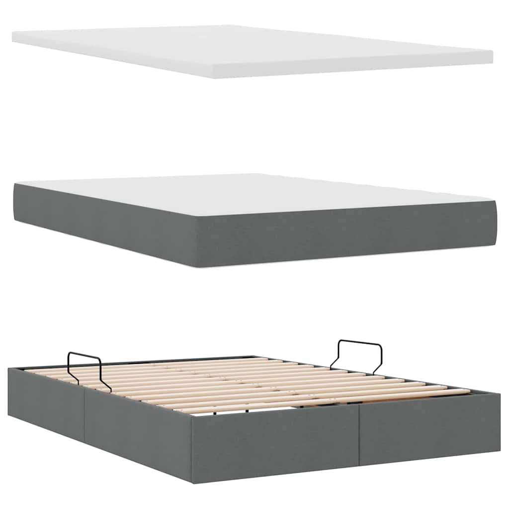 Aufbewahrungsbett mit Matratze Dunkelgrau 140 x 190 cm Stoff