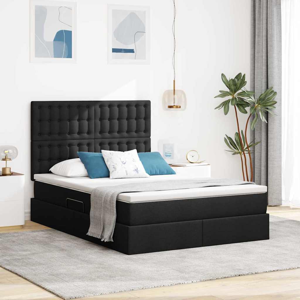 Aufbewahrungsbett mit Matratze Schwarz 140 x 190 cm Stoff