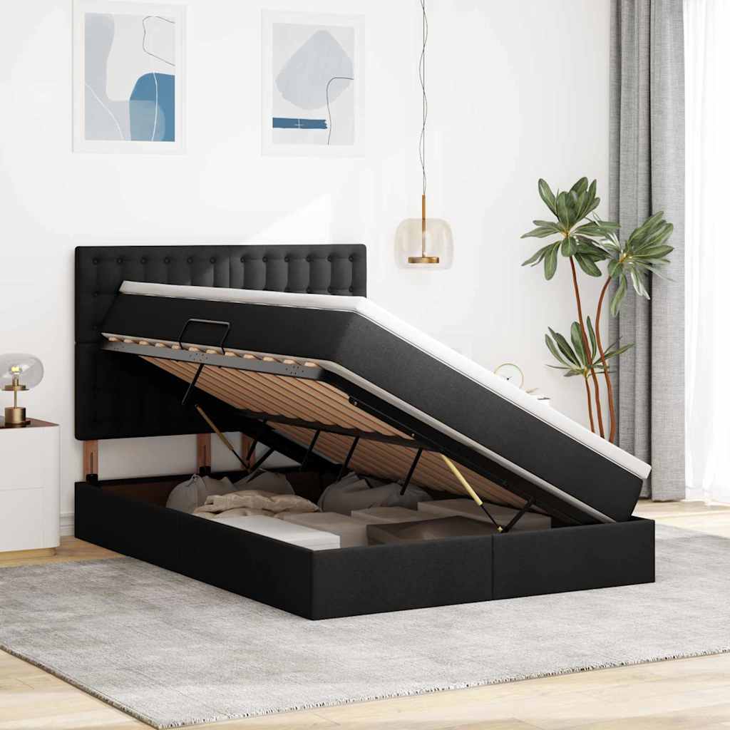 Aufbewahrungsbett mit Matratze Schwarz 140 x 190 cm Stoff