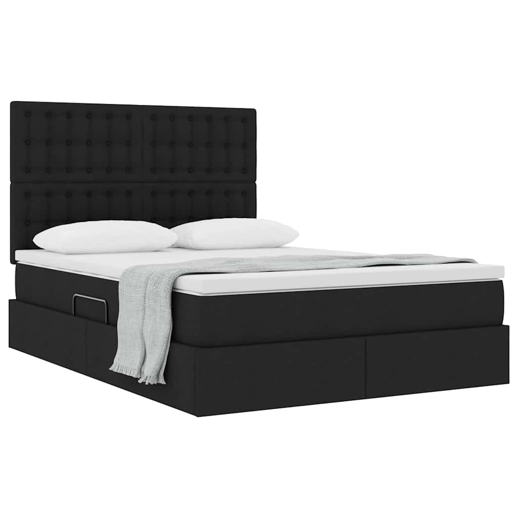 Aufbewahrungsbett mit Matratze Schwarz 140 x 190 cm Stoff