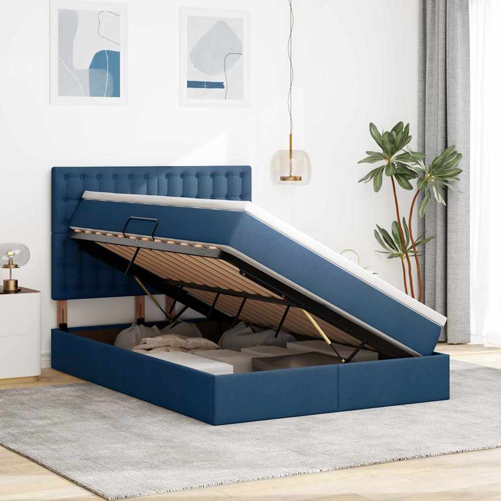 Aufbewahrungsbett mit Matratze Blau 140 x 190 cm Stoff