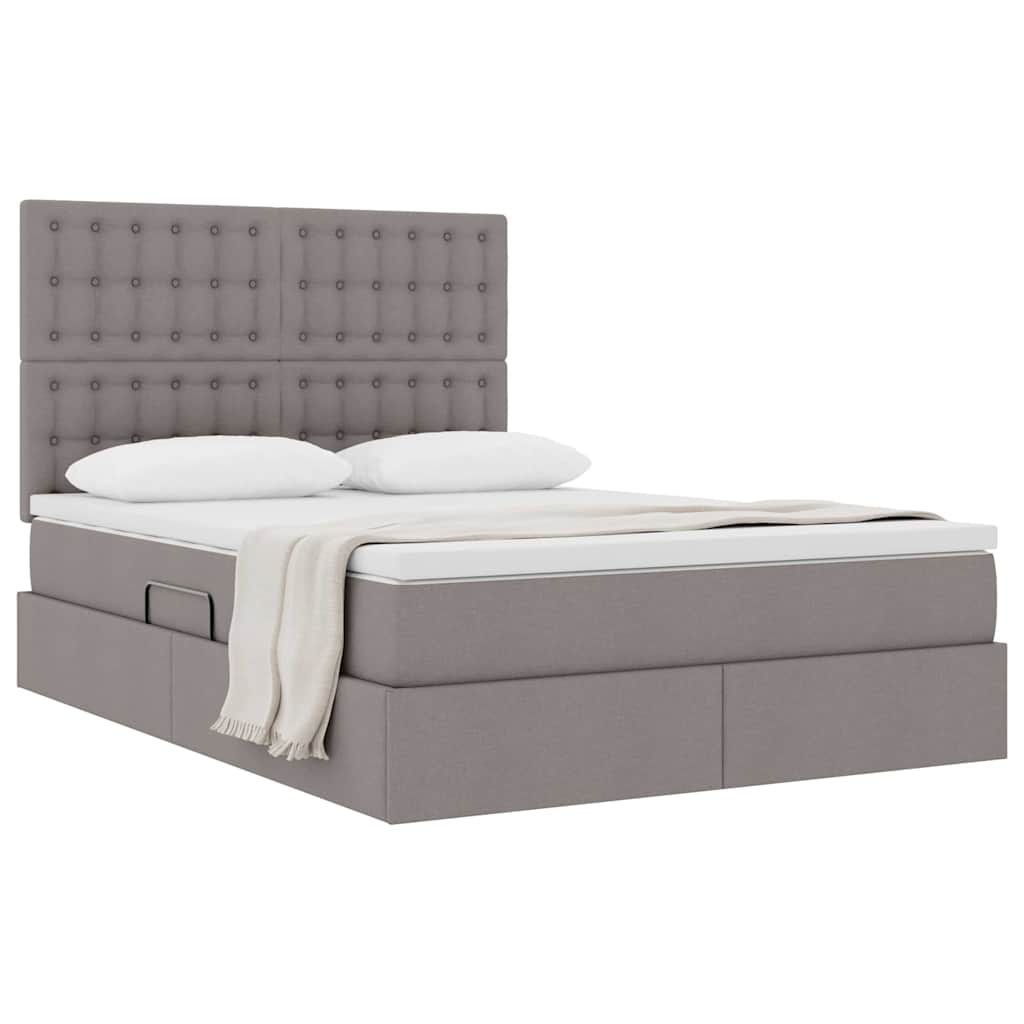 Aufbewahrungsbett mit Matratze Taupe 140 x 200 cm Stoff