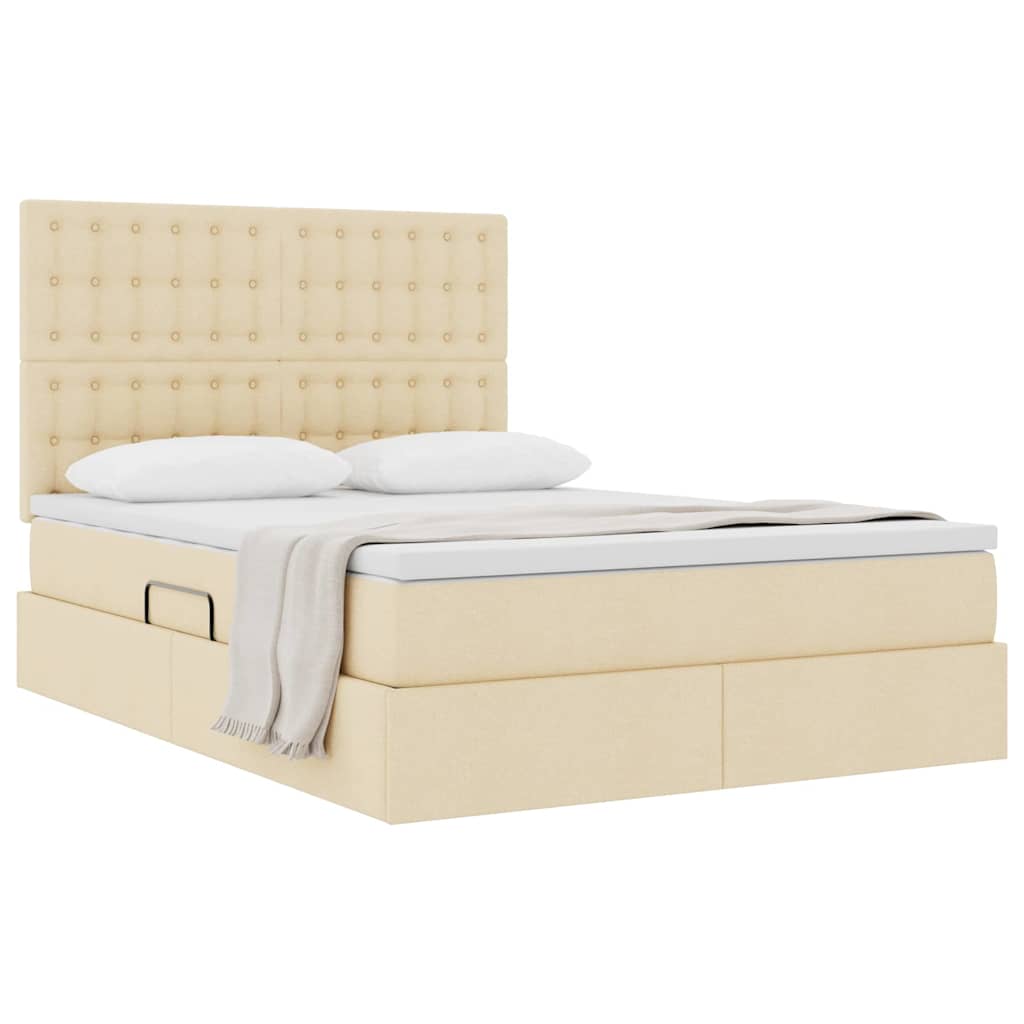 Aufbewahrungsbett mit Matratze Creme 140 x 200 cm Stoff