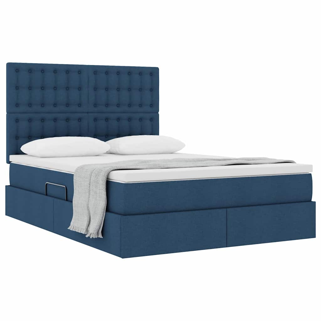 Aufbewahrungsbett mit Matratze Blau 140 x 200 cm Stoff