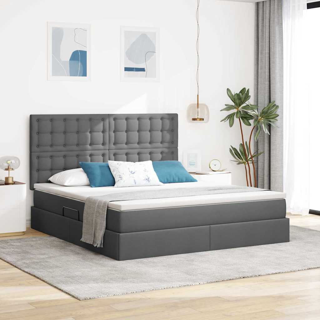 Aufbewahrungsbett mit Matratze Dunkelgrau 160 x 200 cm Stoff