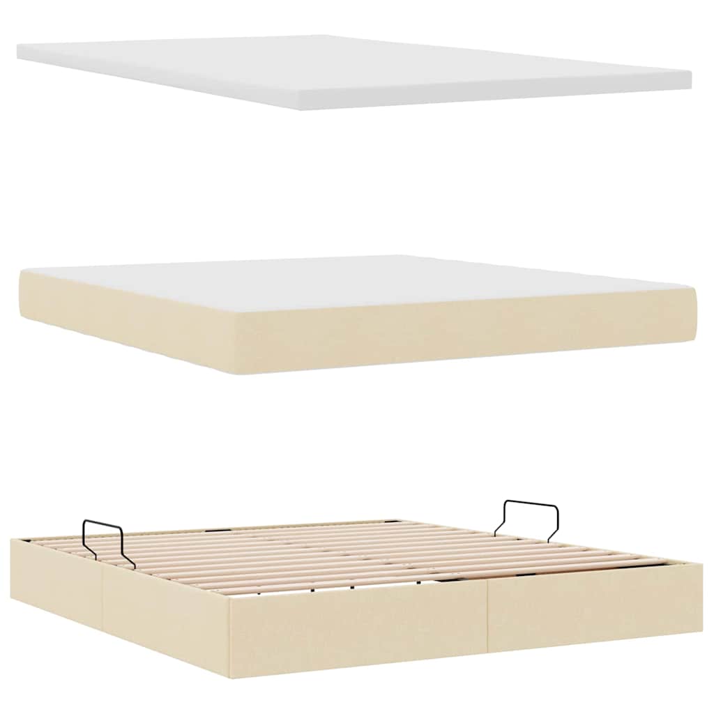 Aufbewahrungsbett mit Matratze Creme 160 x 200 cm Stoff