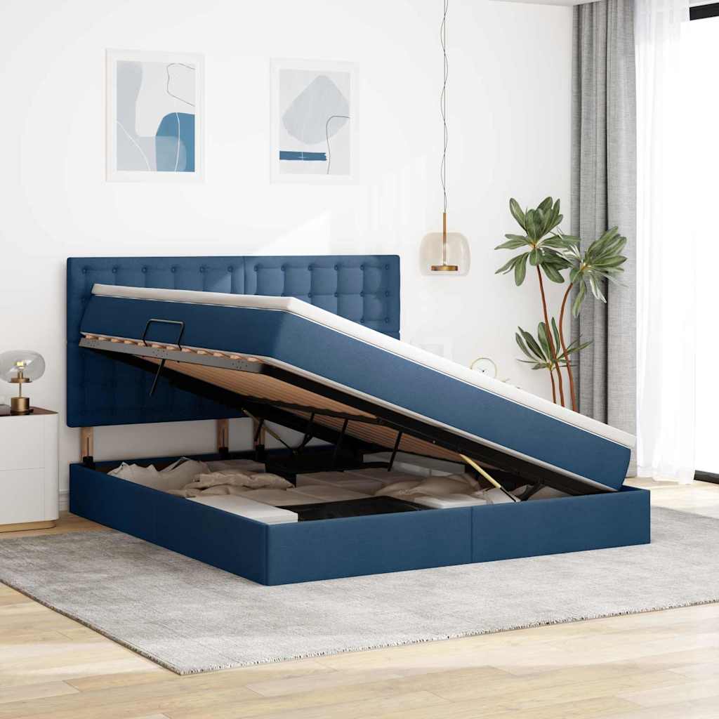 Aufbewahrungsbett mit Matratze Blau 160 x 200 cm Stoff