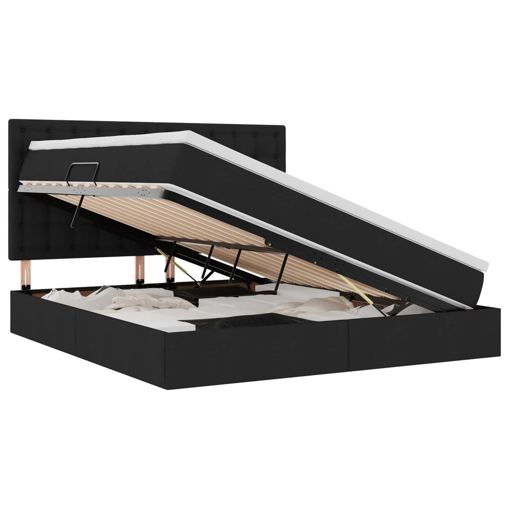 Aufbewahrungsbett mit Matratze Schwarz 180 x 200 cm Stoff