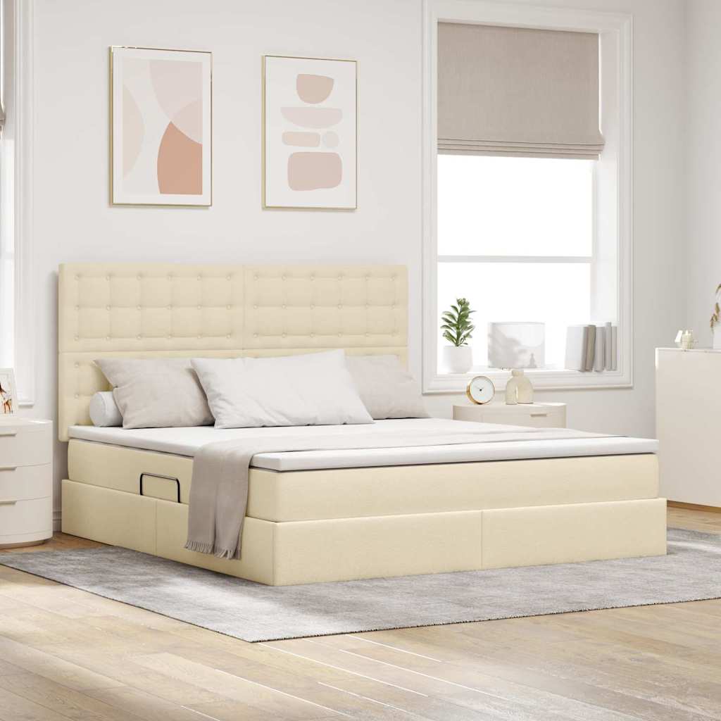 Aufbewahrungsbett mit Matratze Creme 180 x 200 cm Stoff
