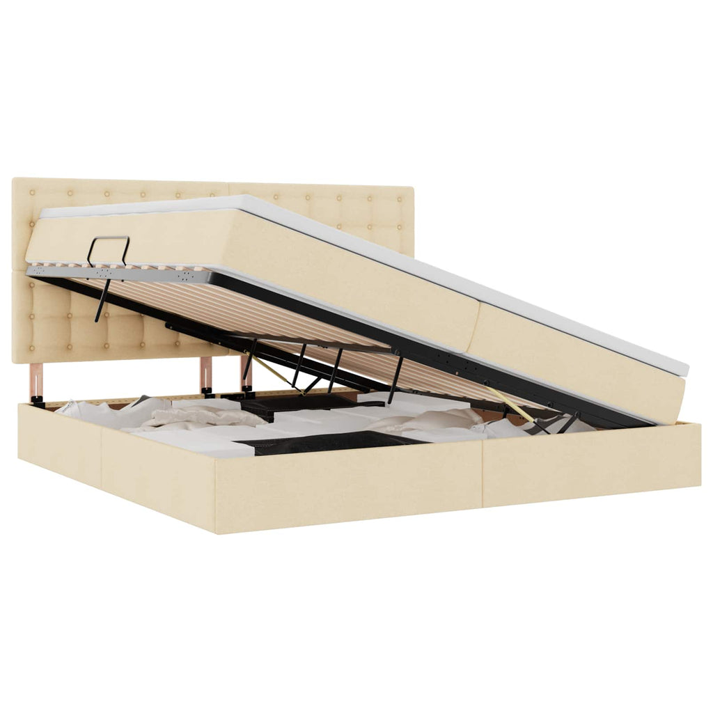Aufbewahrungsbett mit Matratze Creme 200 x 200 cm Stoff