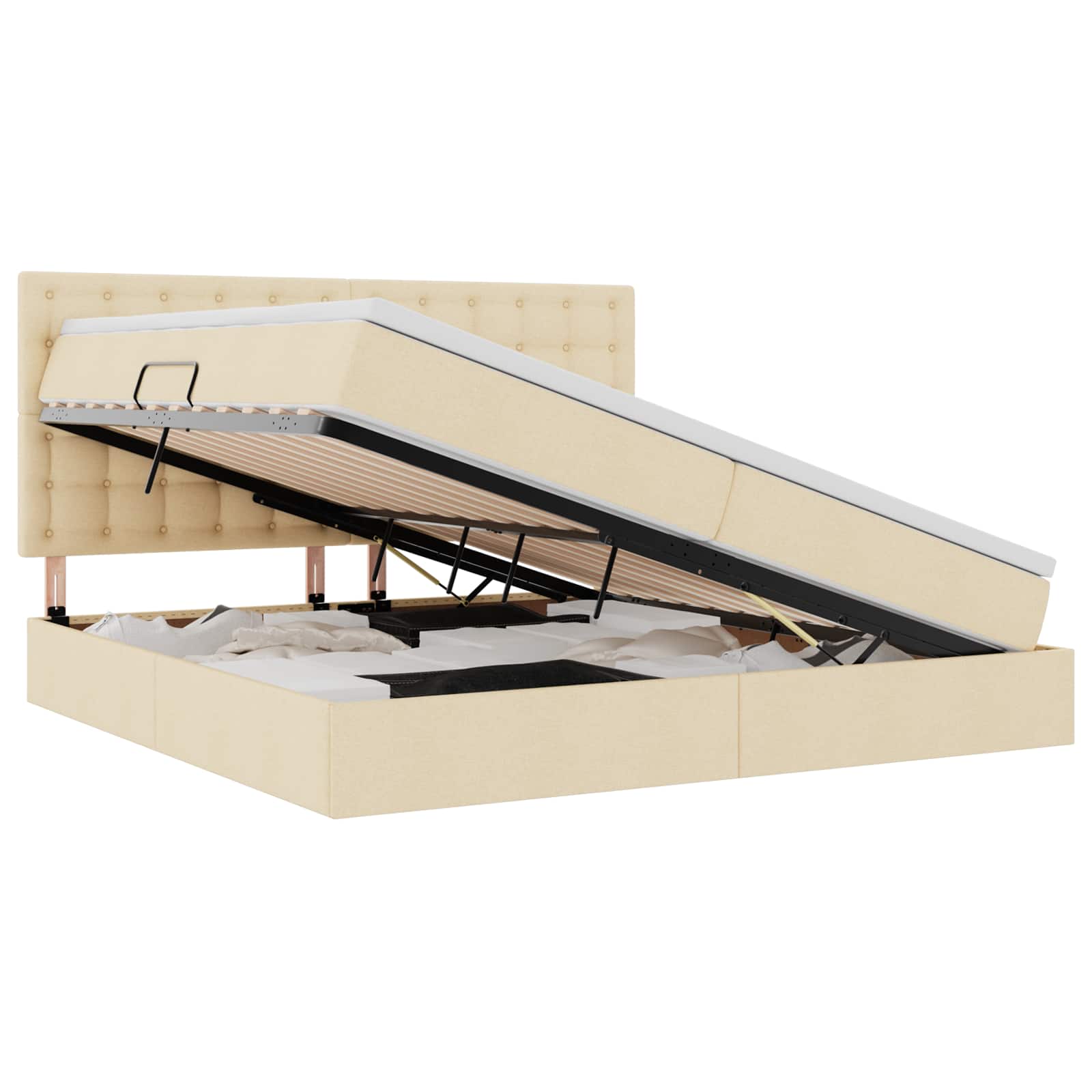 Aufbewahrungsbett mit Matratze Creme 200 x 200 cm Stoff