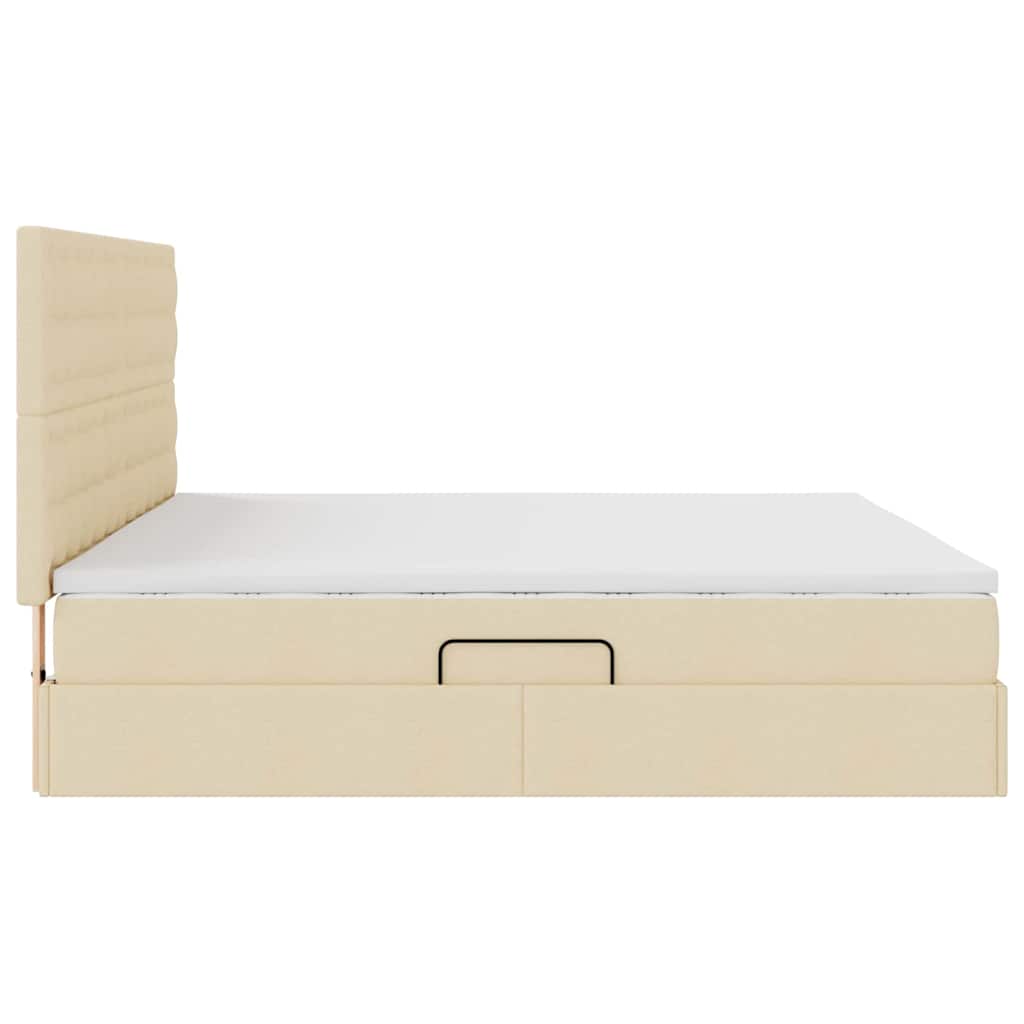 Aufbewahrungsbett mit Matratze Creme 200 x 200 cm Stoff