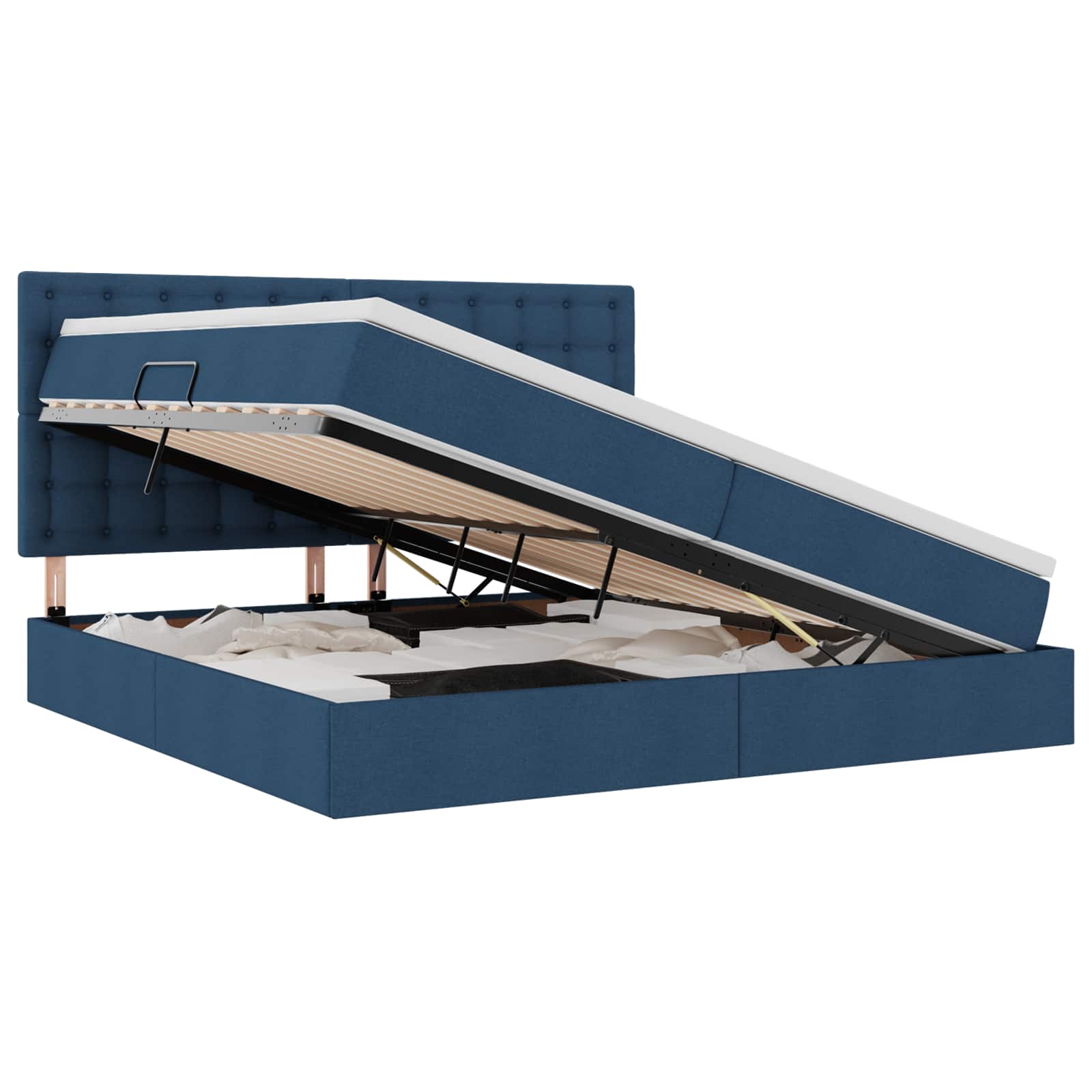 Aufbewahrungsbett mit Matratze Blau 200 x 200 cm Stoff