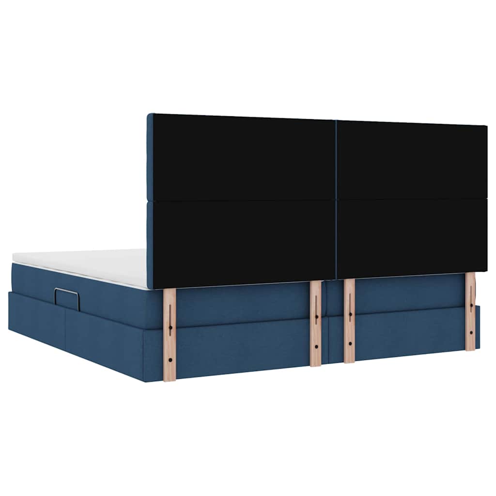 Aufbewahrungsbett mit Matratze Blau 200 x 200 cm Stoff