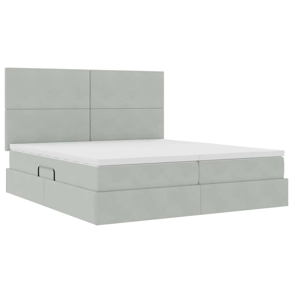 Aufbewahrungsbett mit Kopfteil Hellgrau 200 x 200 cm Samt