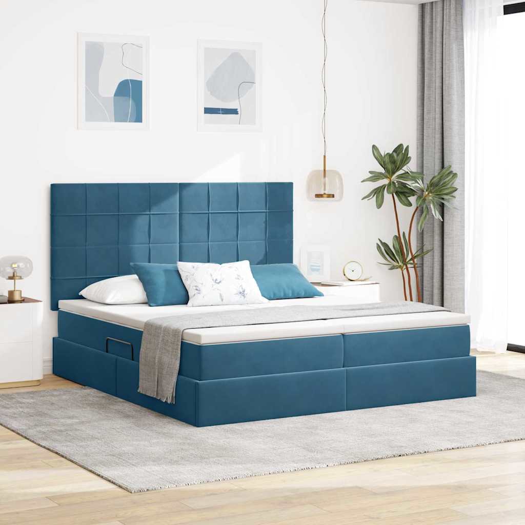 Aufbewahrungsbett mit Kopfteil Dunkelblau 180 x 200 cm Samt