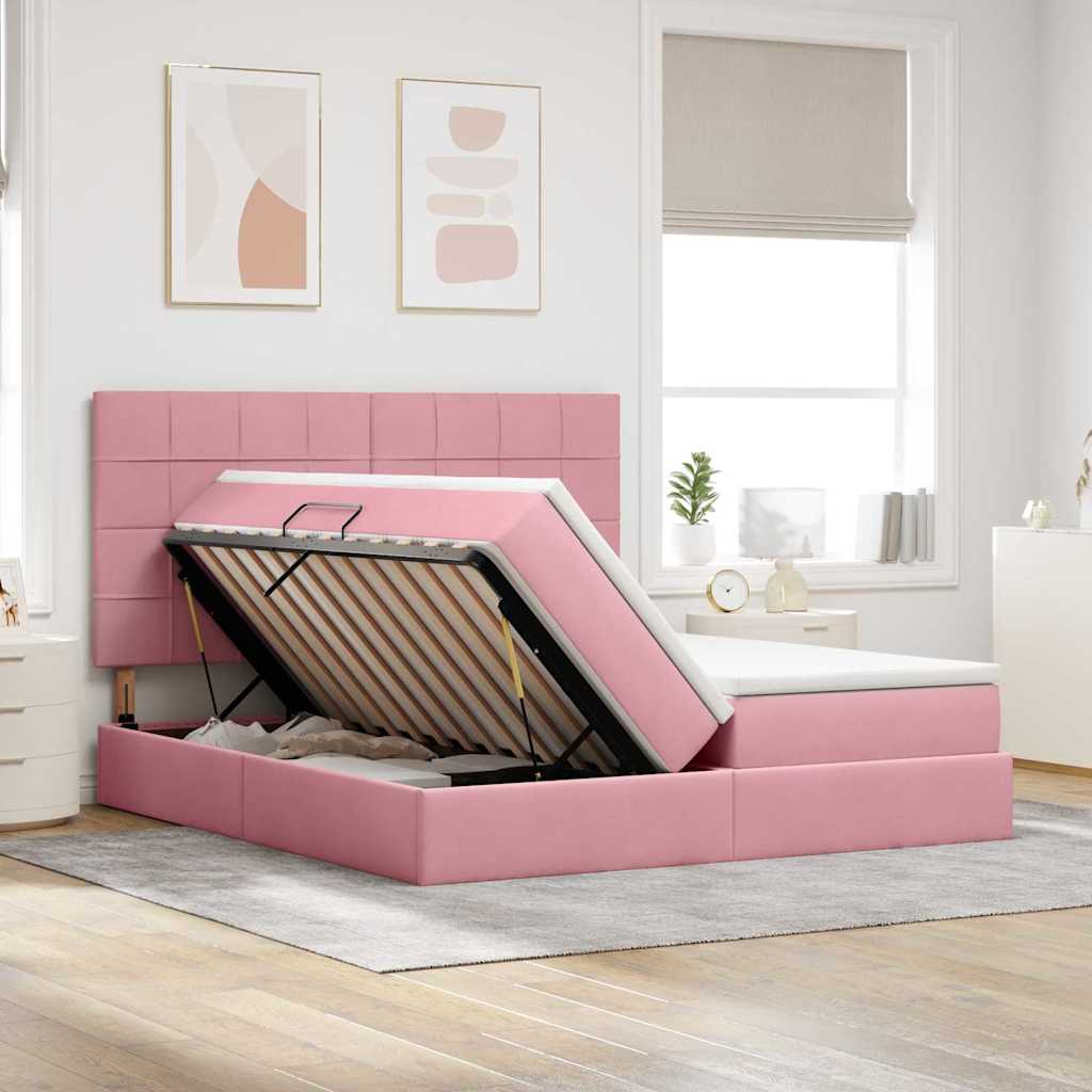 Aufbewahrungsbett mit Kopfteil Rosa 180 x 200 cm Samt