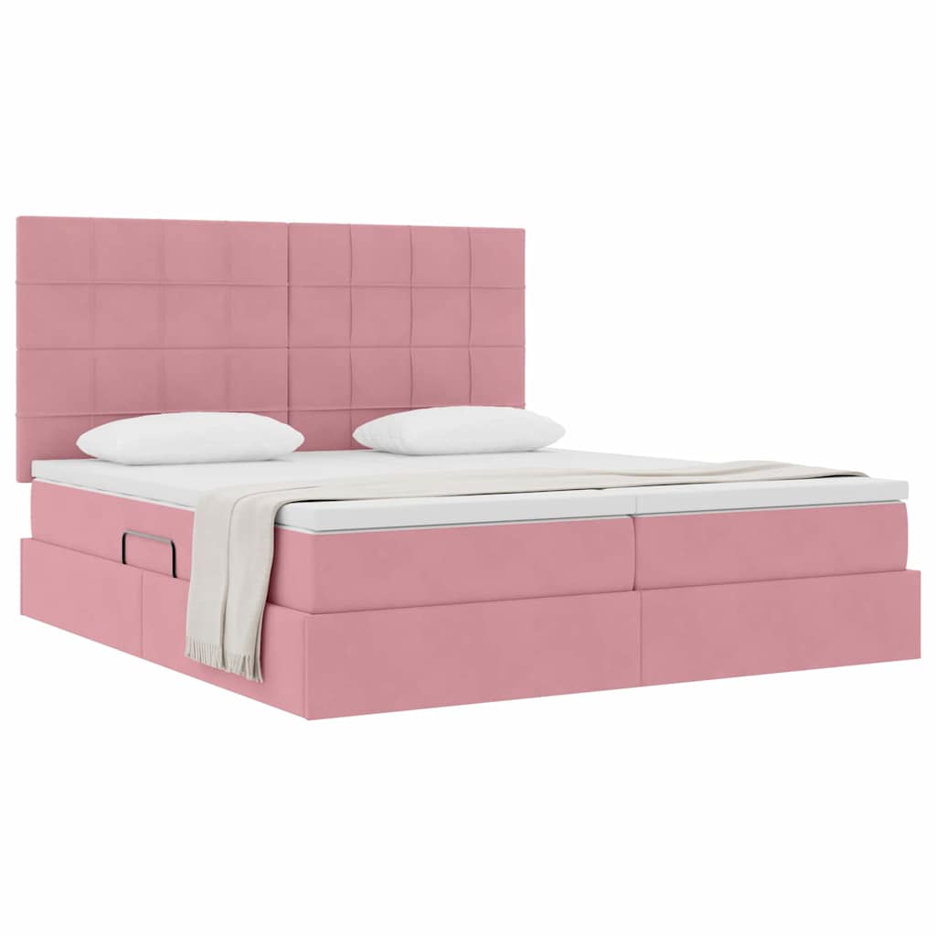 Aufbewahrungsbett mit Kopfteil Rosa 180 x 200 cm Samt