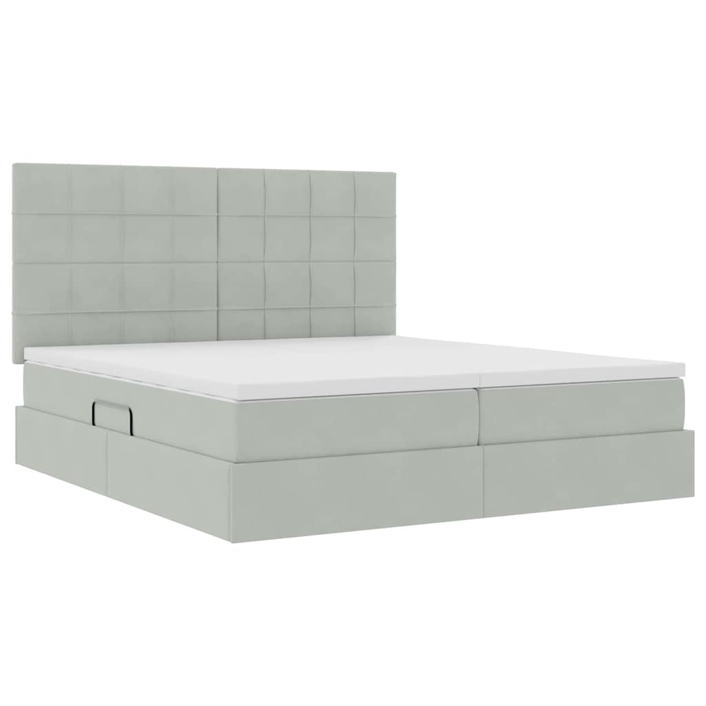 Aufbewahrungsbett mit Kopfteil Hellgrau 200 x 200 cm Samt