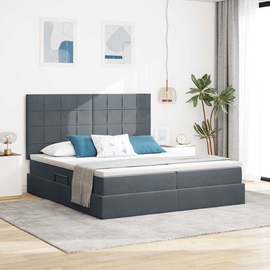 Aufbewahrungsbett mit Kopfteil Dunkelgrau 200 x 200 cm Samt