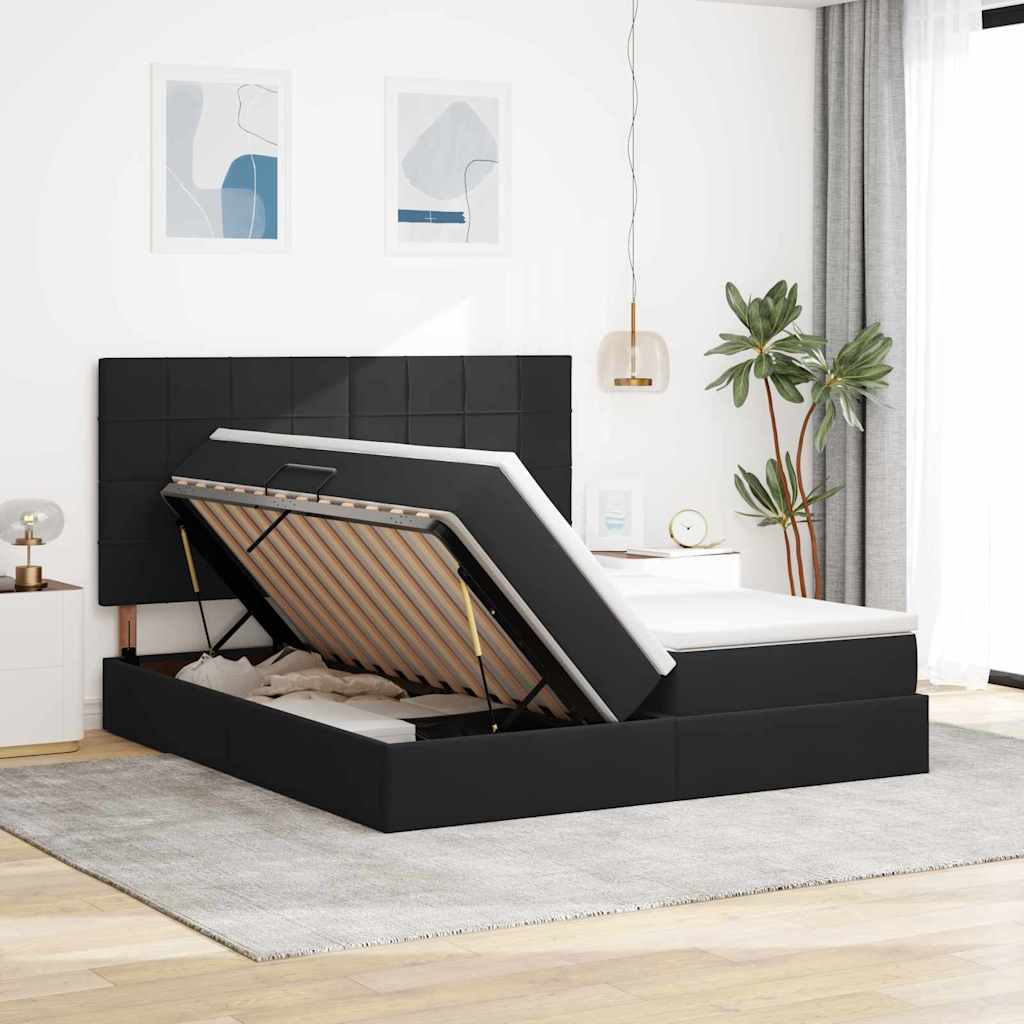 Aufbewahrungsbett mit Kopfteil Schwarz 200 x 200 cm Samt
