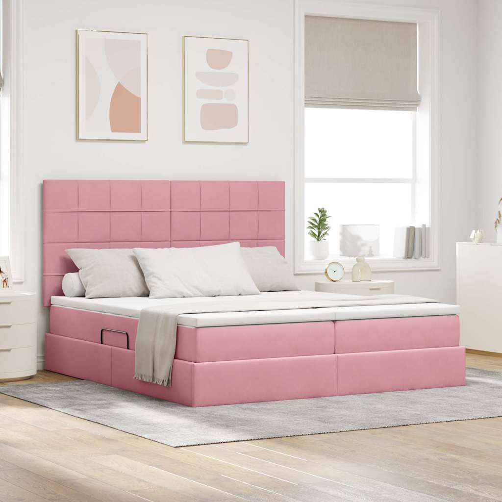 Aufbewahrungsbett mit Kopfteil Rosa 200 x 200 cm Samt