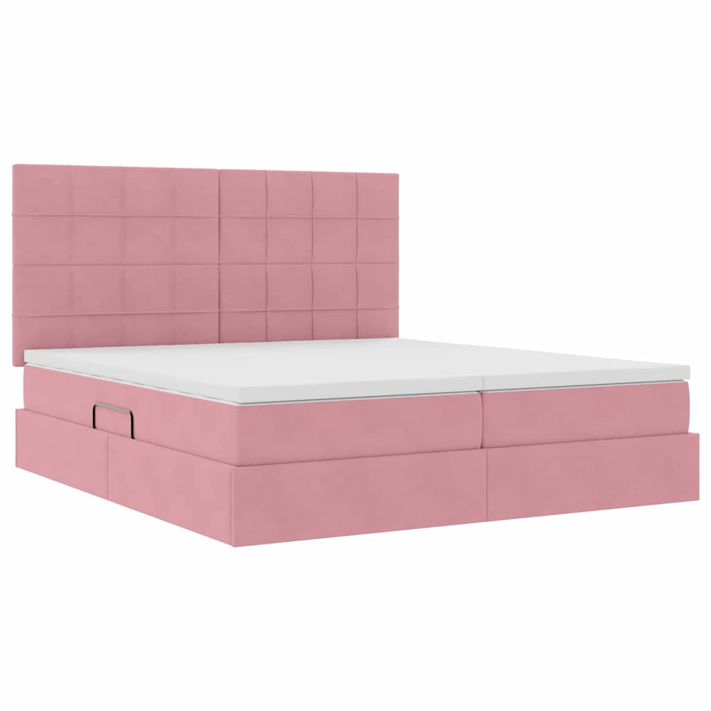 Aufbewahrungsbett mit Kopfteil Rosa 200 x 200 cm Samt