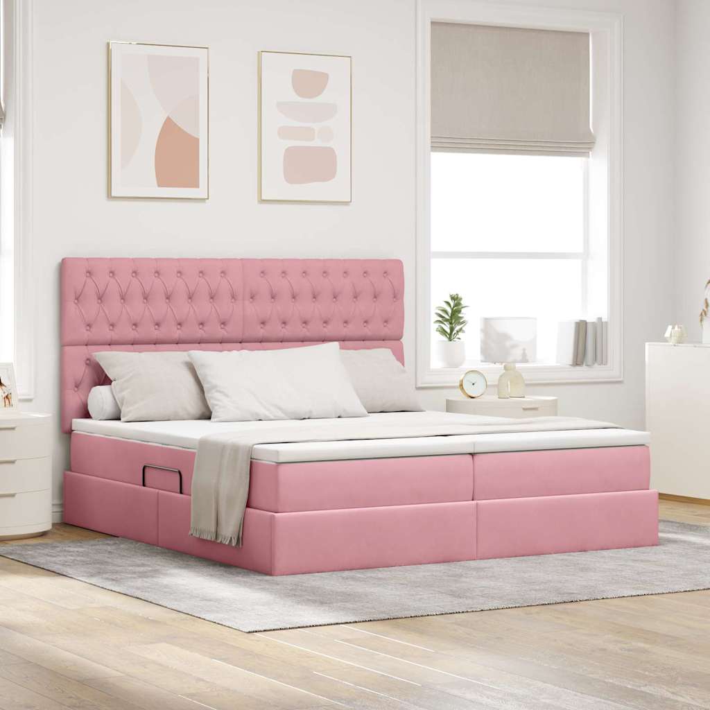 Aufbewahrungsbett mit Kopfteil Rosa 180 x 200 cm Samt