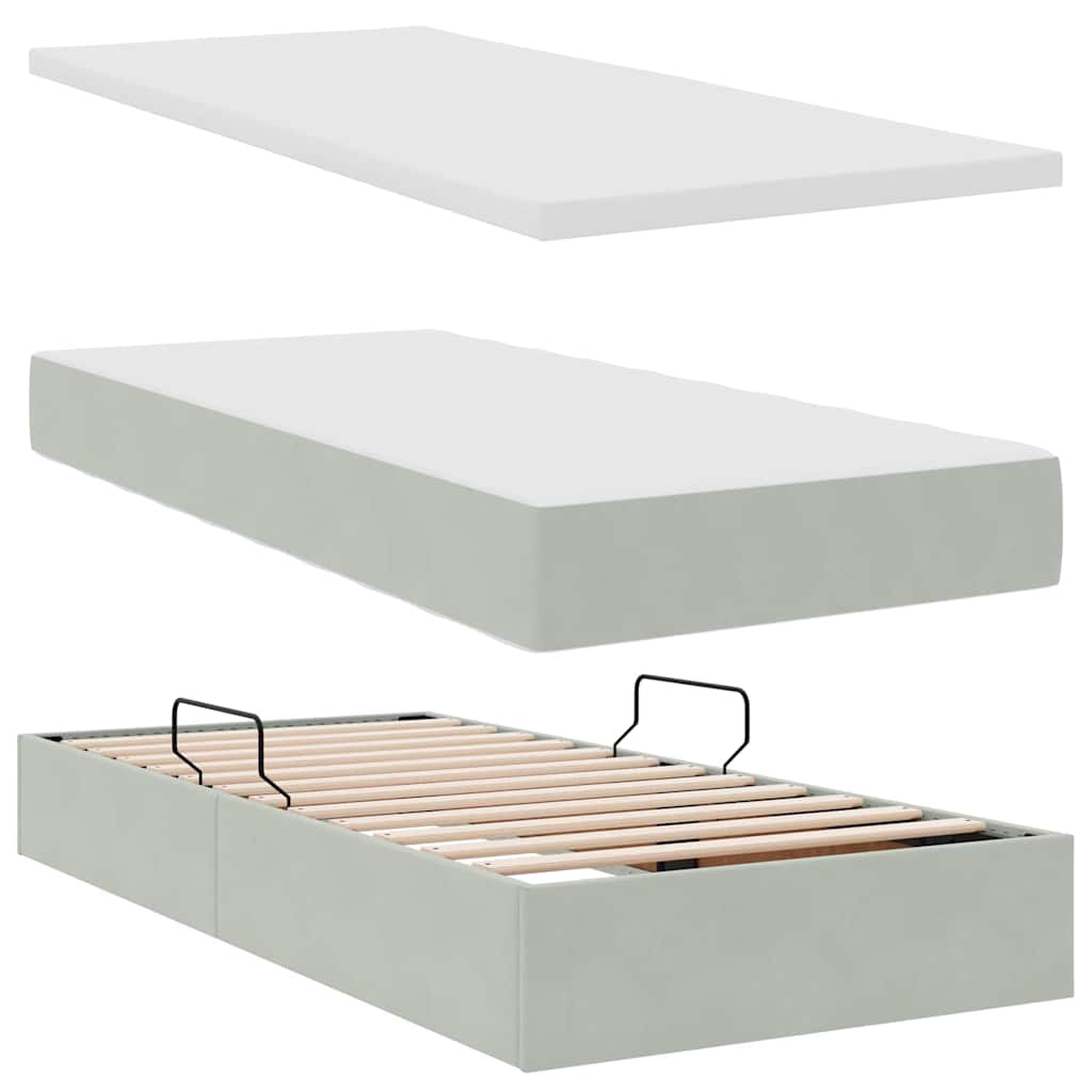 Aufbewahrungsbett mit Kopfteil Hellgrau 200 x 200 cm Samt
