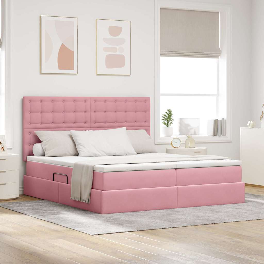 Aufbewahrungsbett mit Kopfteil Rosa 180 x 200 cm Samt