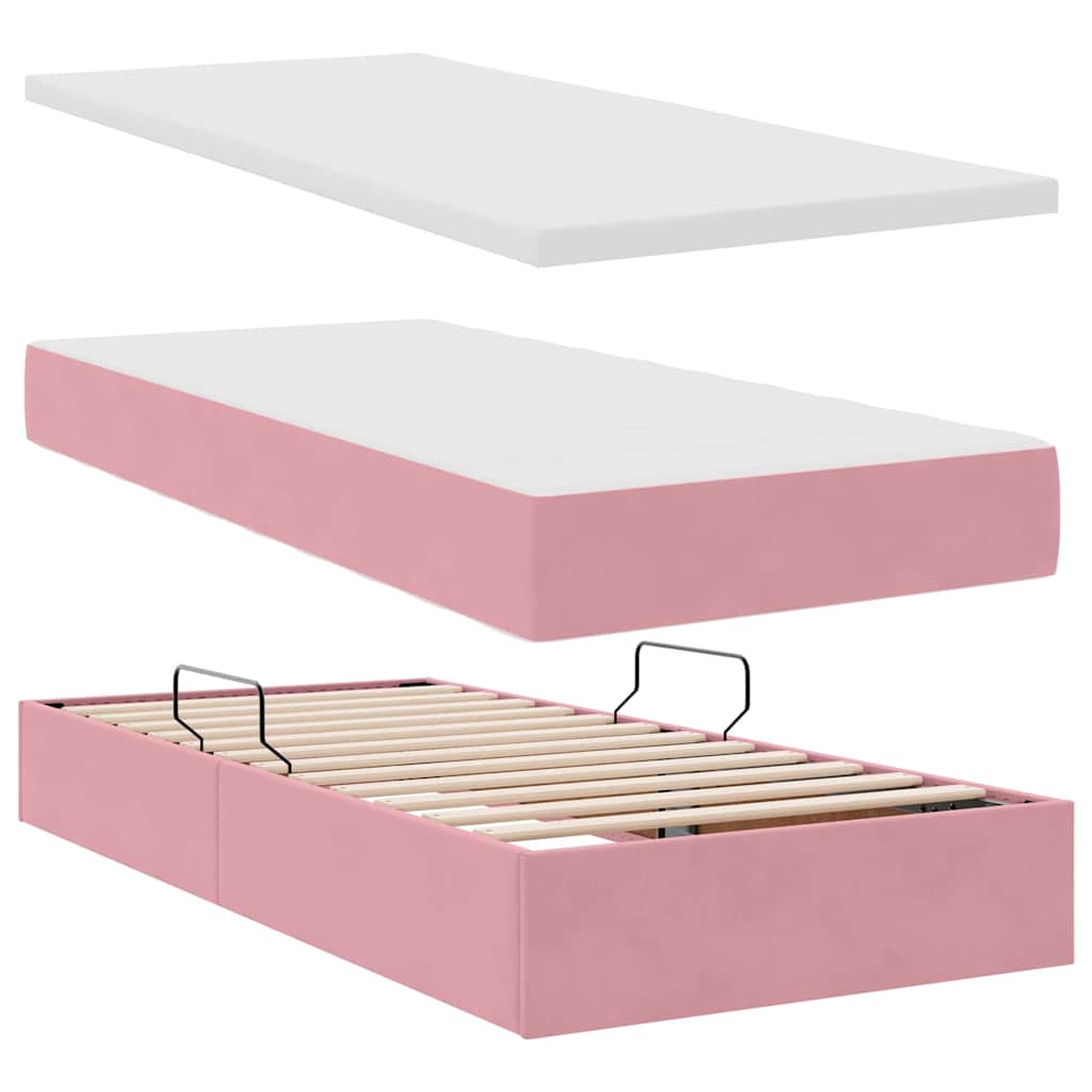 Aufbewahrungsbett mit Kopfteil Rosa 180 x 200 cm Samt