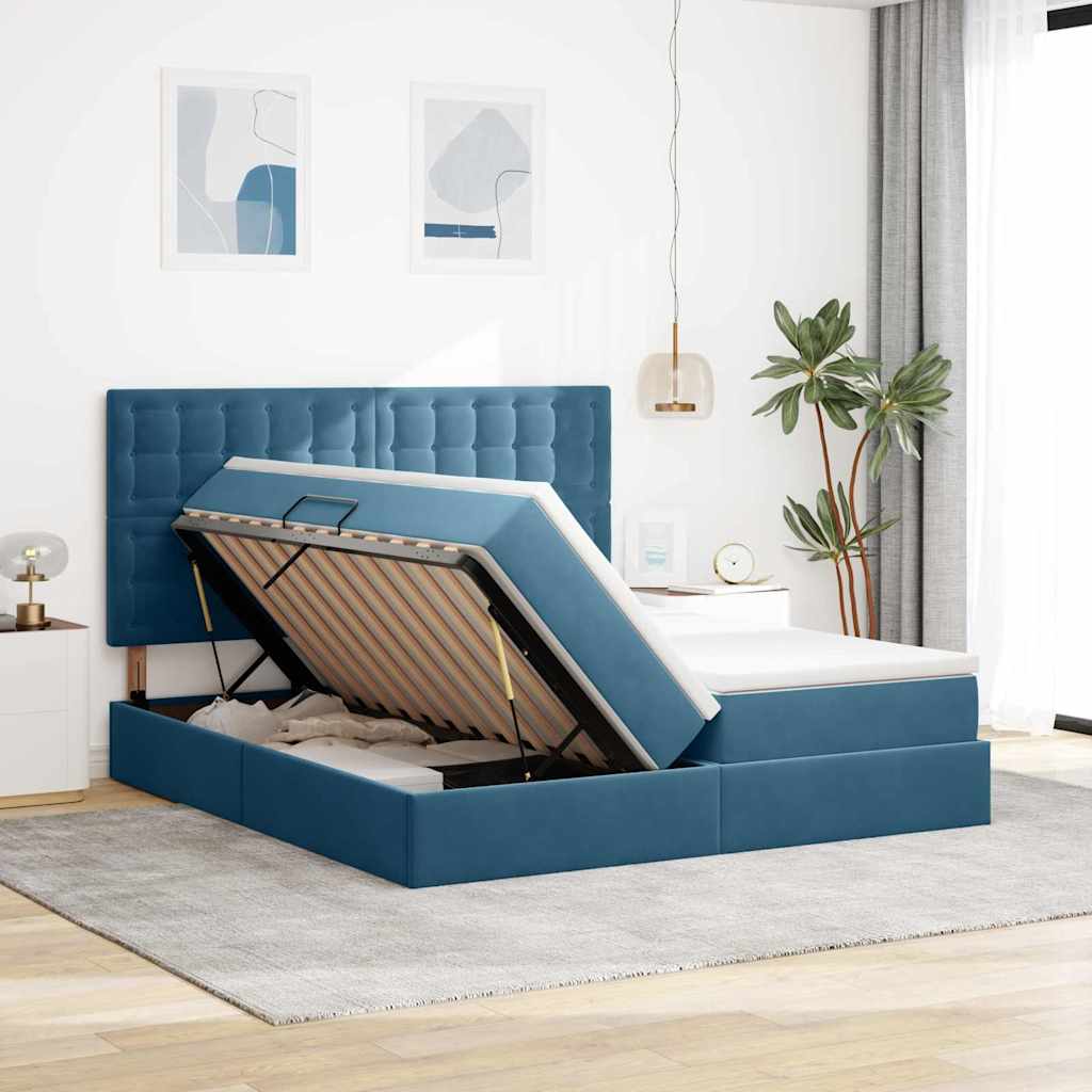 Aufbewahrungsbett mit Kopfteil Dunkelblau 200 x 200 cm Samt