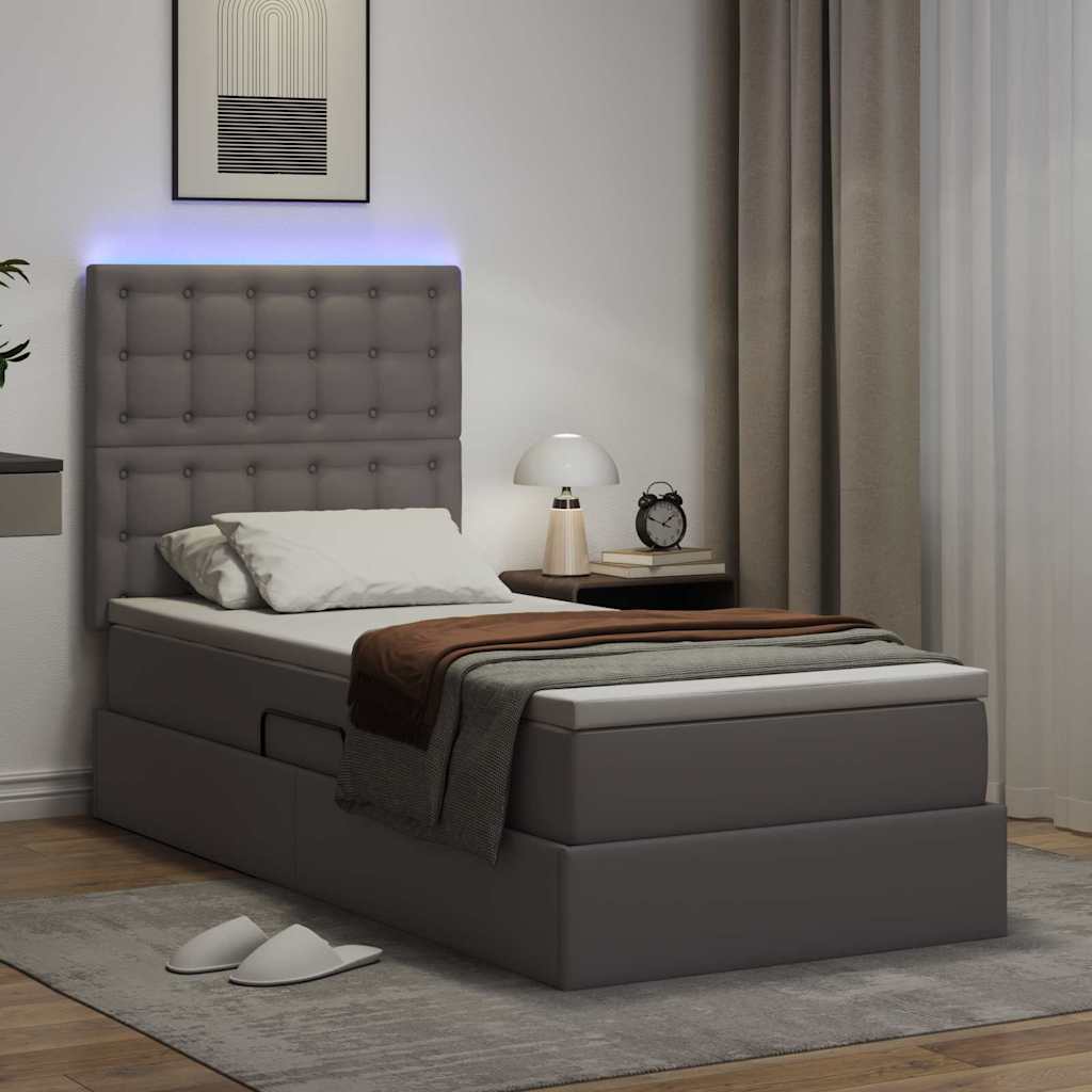 Bett mit Stauraum und LED Grau 90 x 190 cm Kunstleder