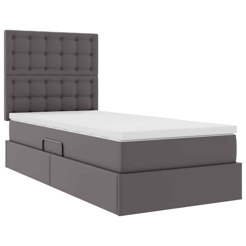 Bett mit Stauraum und LED Grau 90 x 200 cm Kunstleder