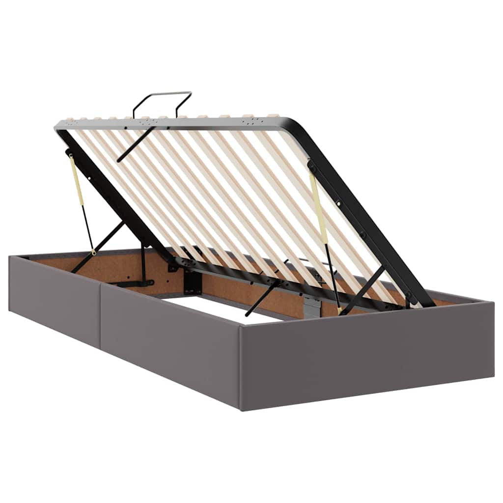 Bett mit Stauraum und LED Grau 90 x 200 cm Kunstleder