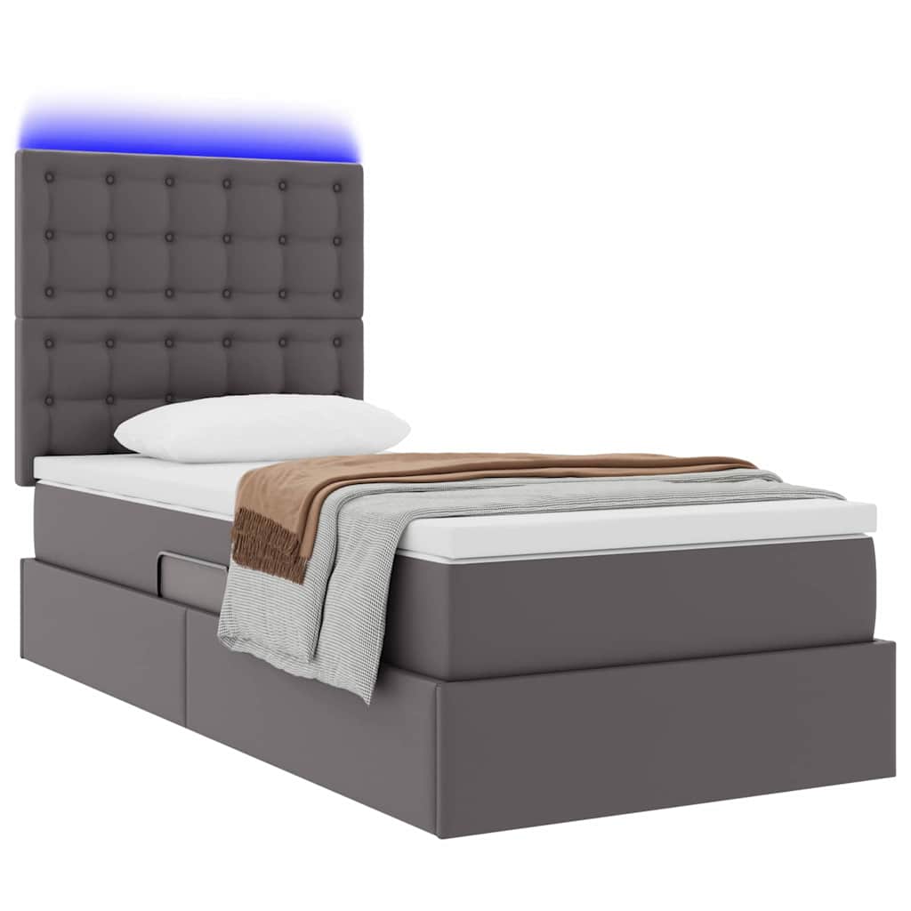 Bett mit Stauraum und LED Grau 90 x 200 cm Kunstleder