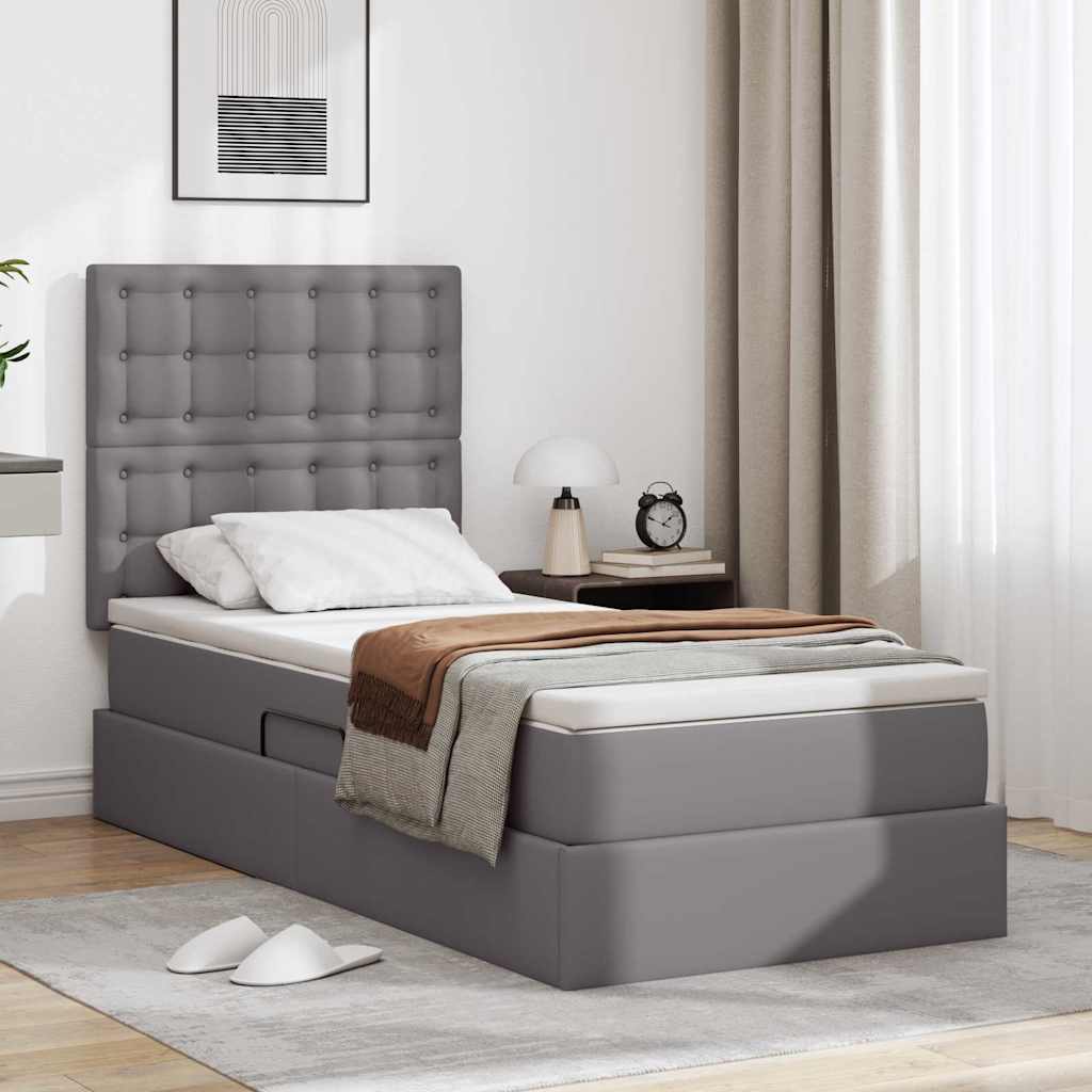Bett mit Stauraum und LED Grau 100 x 200 cm Kunstleder