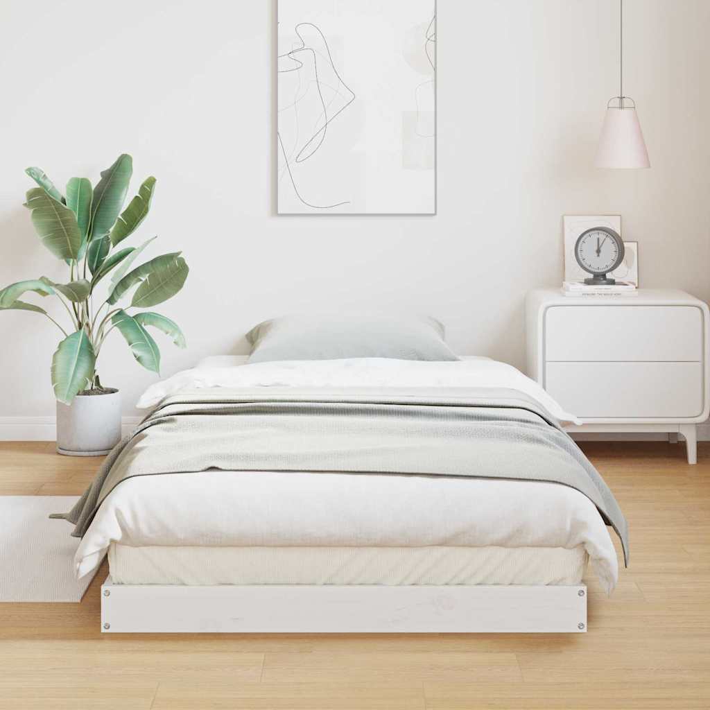 Bodenbettrahmen Weiß 100 x 220 cm Massives Kiefernholz