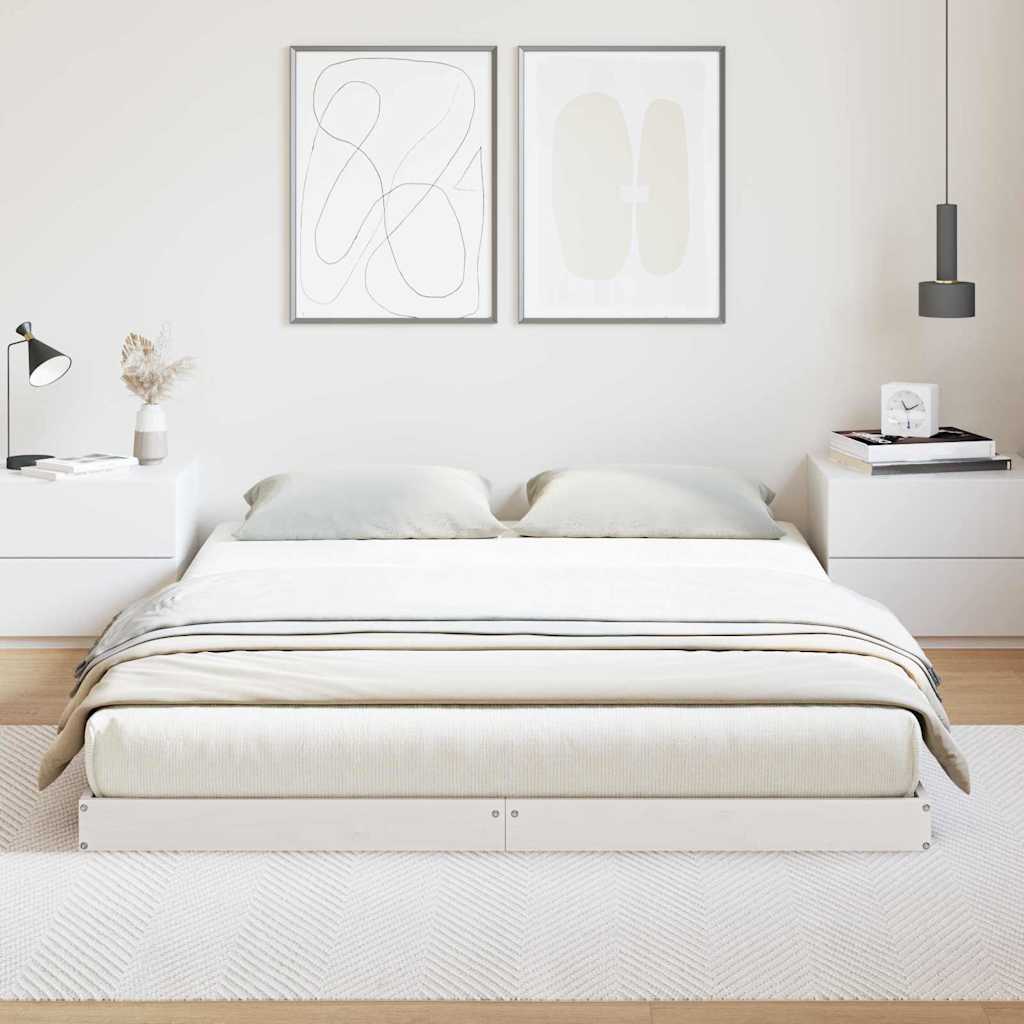 Bodenbettrahmen Weiß 140 x 220 cm Massives Kiefernholz