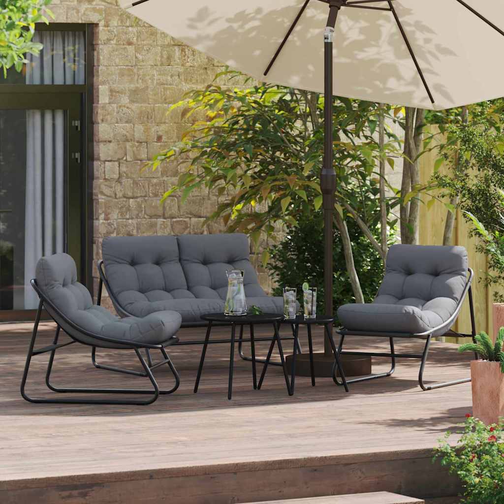 gartenmöbel mit Kissen 3 pcs Schwarz Pulverbeschichteter Stahl