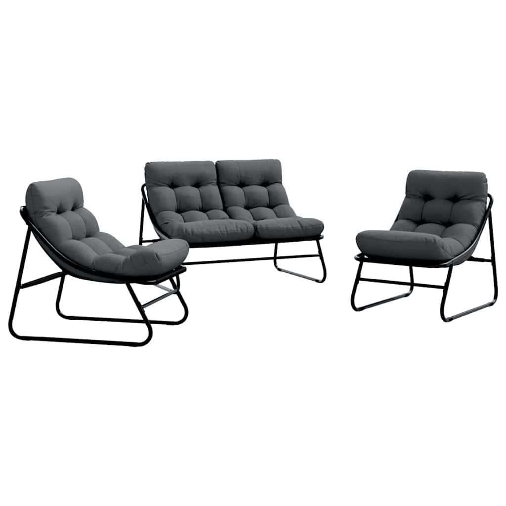 gartenmöbel mit Kissen 3 pcs Schwarz Pulverbeschichteter Stahl