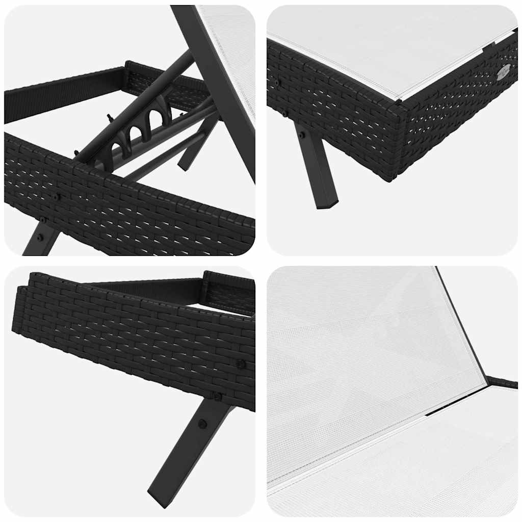 Sonnenliege Schwarz und Weiß 197 x 70 x 82 cm Poly-Rattan