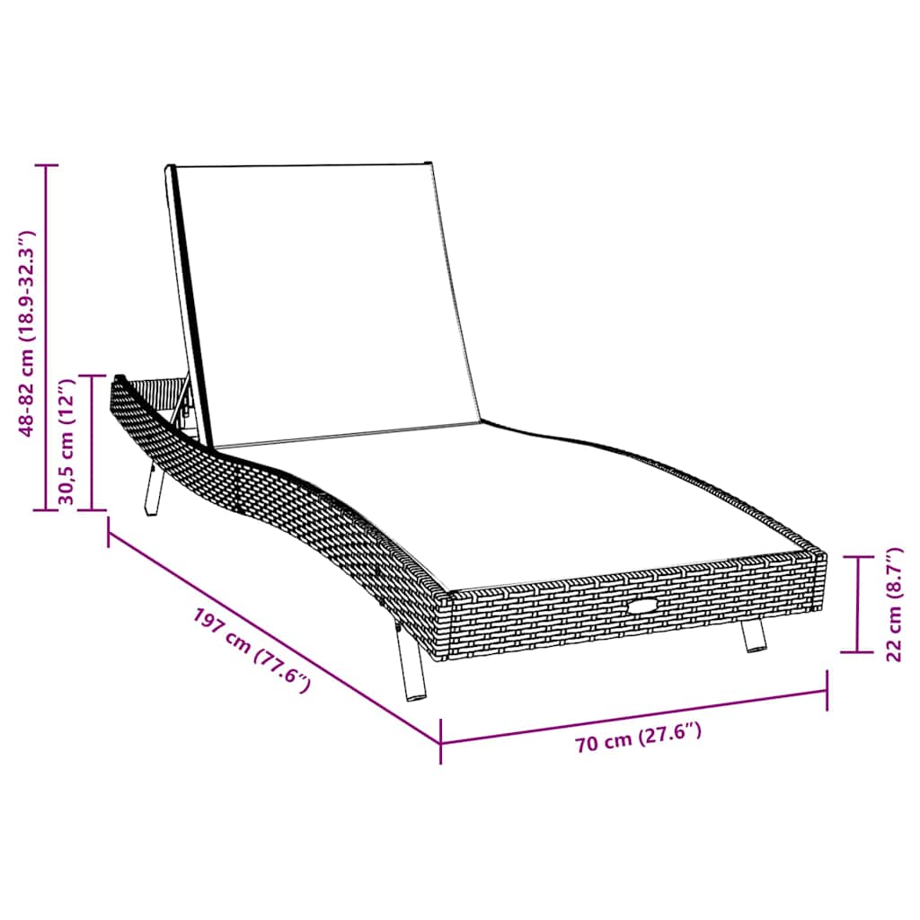 Sonnenliege 2 pcs Schwarz und Weiß Poly-Rattan