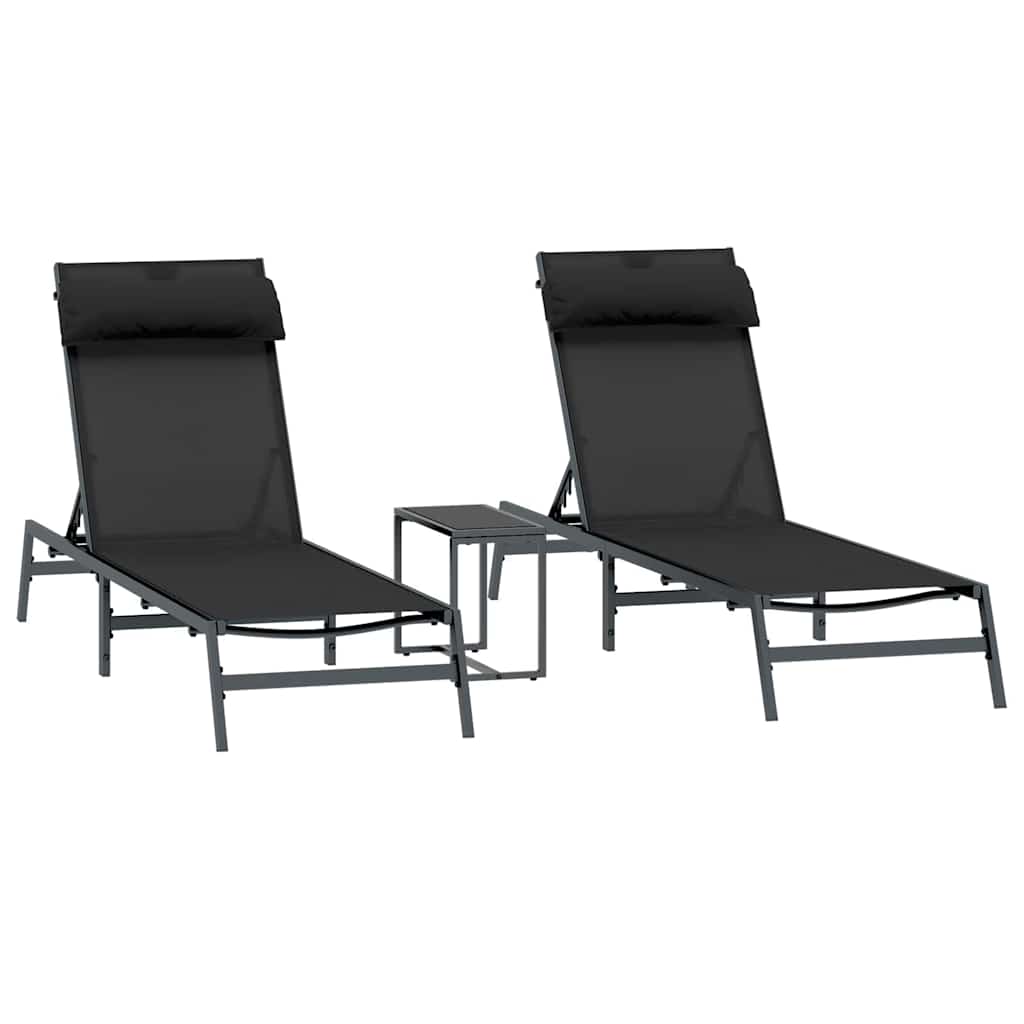 Sonnenliegen 2-Person 3 pcs Schwarz und Anthrazit Stahl