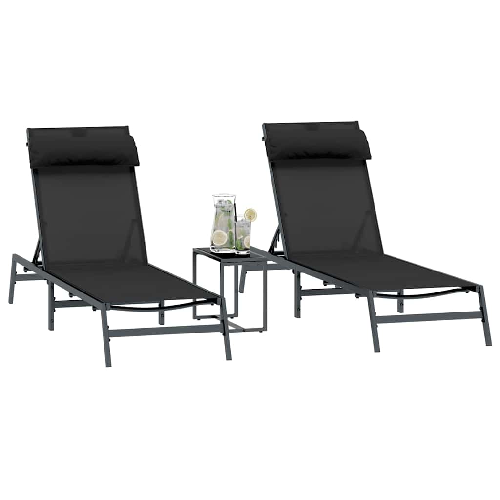 Sonnenliegen 2-Person 3 pcs Schwarz und Anthrazit Stahl