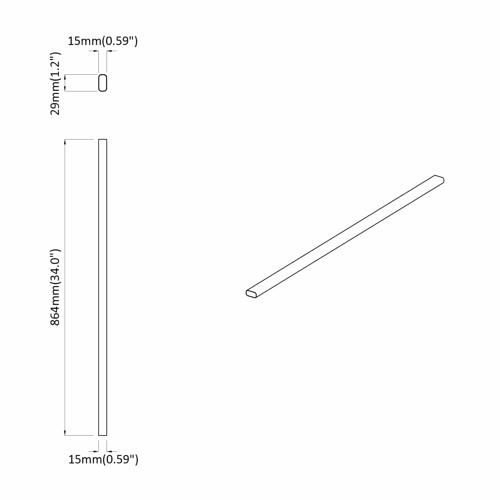Kleiderstange 12 pcs Silber 864 x 15 x 29 mm Aluminiumlegierung