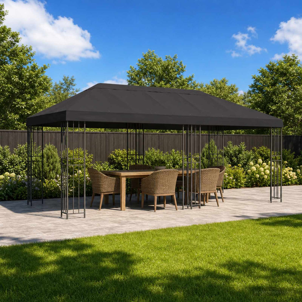 Pavillon mit Seitenwänden 6 x 3 m Anthrazit Polyester und Stahl