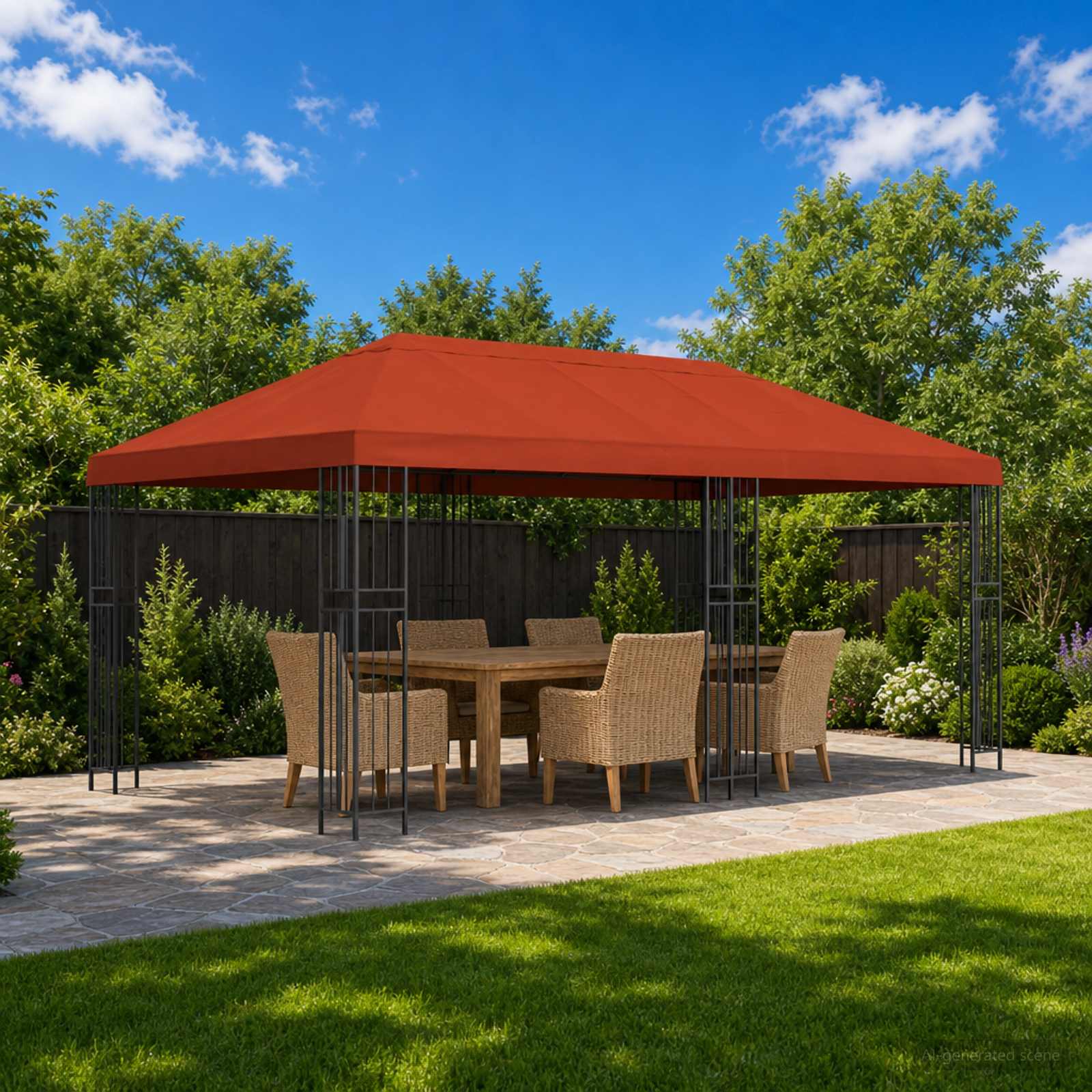 Pavillon mit Seitenwänden 6 x 3 m Terrakotta