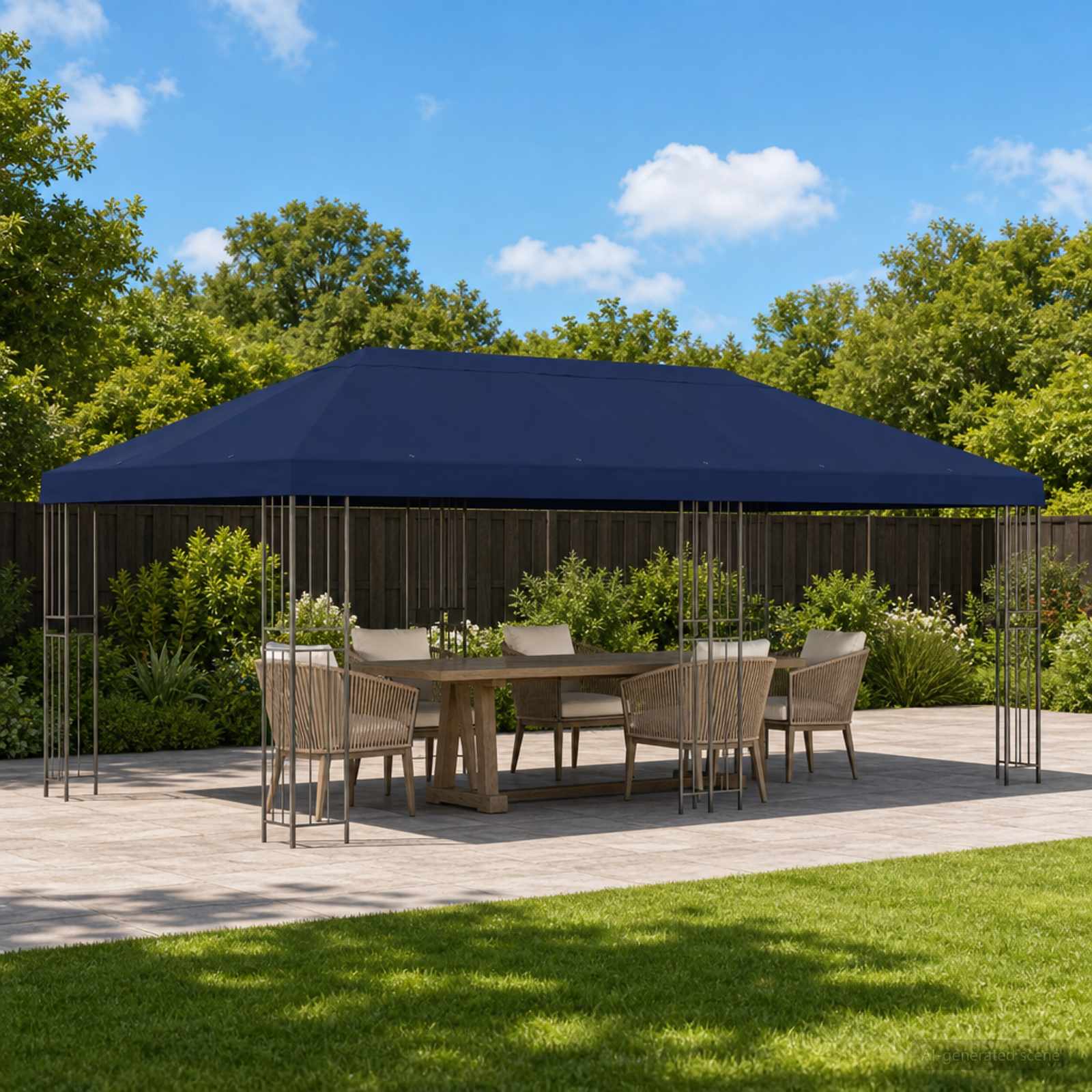 Pavillon mit Seitenwänden 6 x 3 m Blau Polyester und Stahl 190
